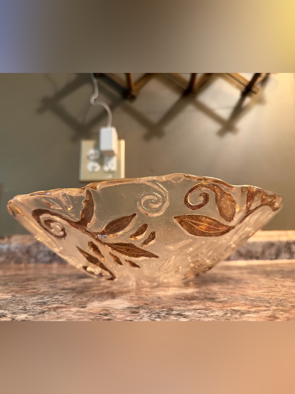 Decorative Glass Bowl with Gold Leaf Accents